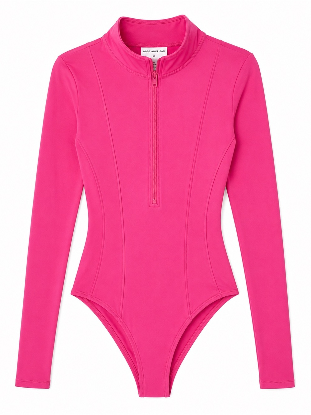 Good American Pink Long Sleeve Zip One Piece Swimsuit M NWT